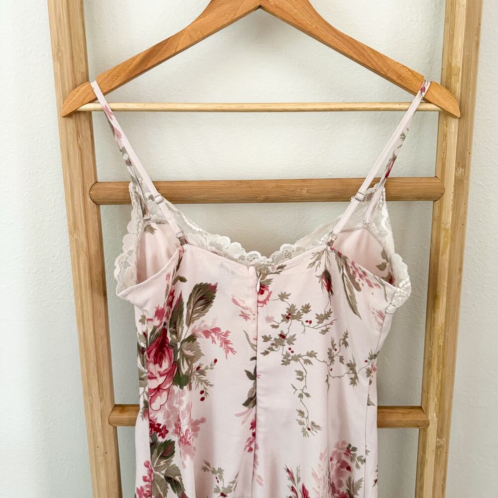 Princess Polly Agnola Lace Trim Floral Satin Slip Mini Dress Pink US 4 AU 8 - Picture 8 of 11